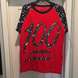 Red Graphic T-Shirt with Black and White Accents